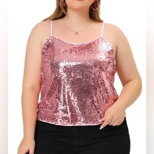 Agnes Orinda Women's Plus Size Sequined Shining Club Party Sparkle Camisole Pink